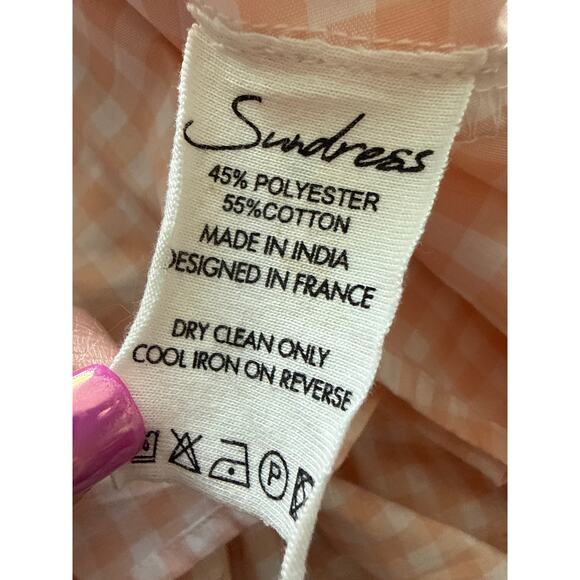 SUNDRESS Balloon Sleeve Gingham Maxi Dress Peach Size XS/S - Picture 9 of 11